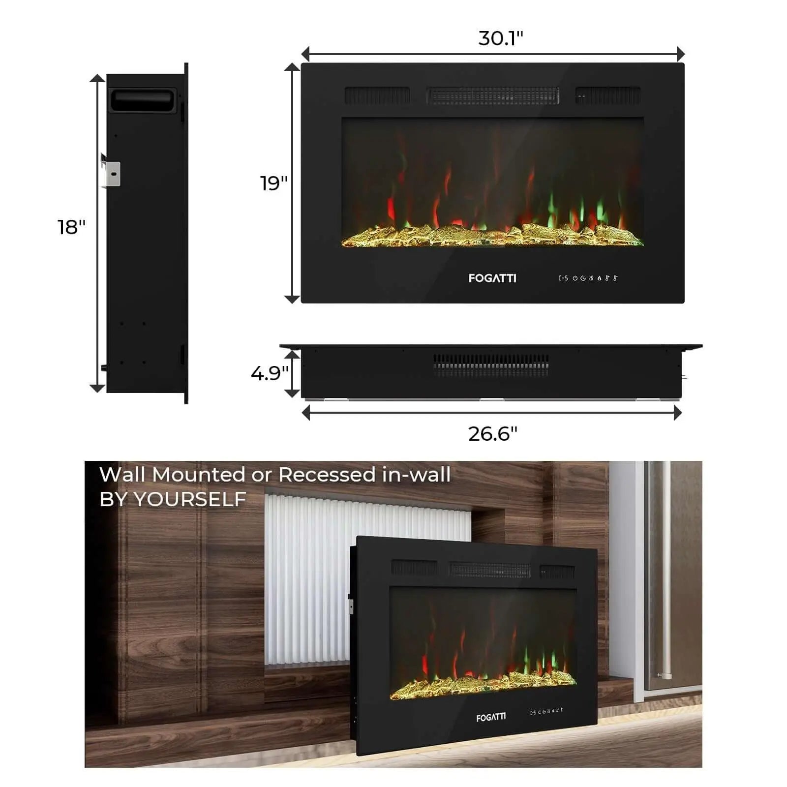 30 Inches RV Electric Fireplace - Size Information