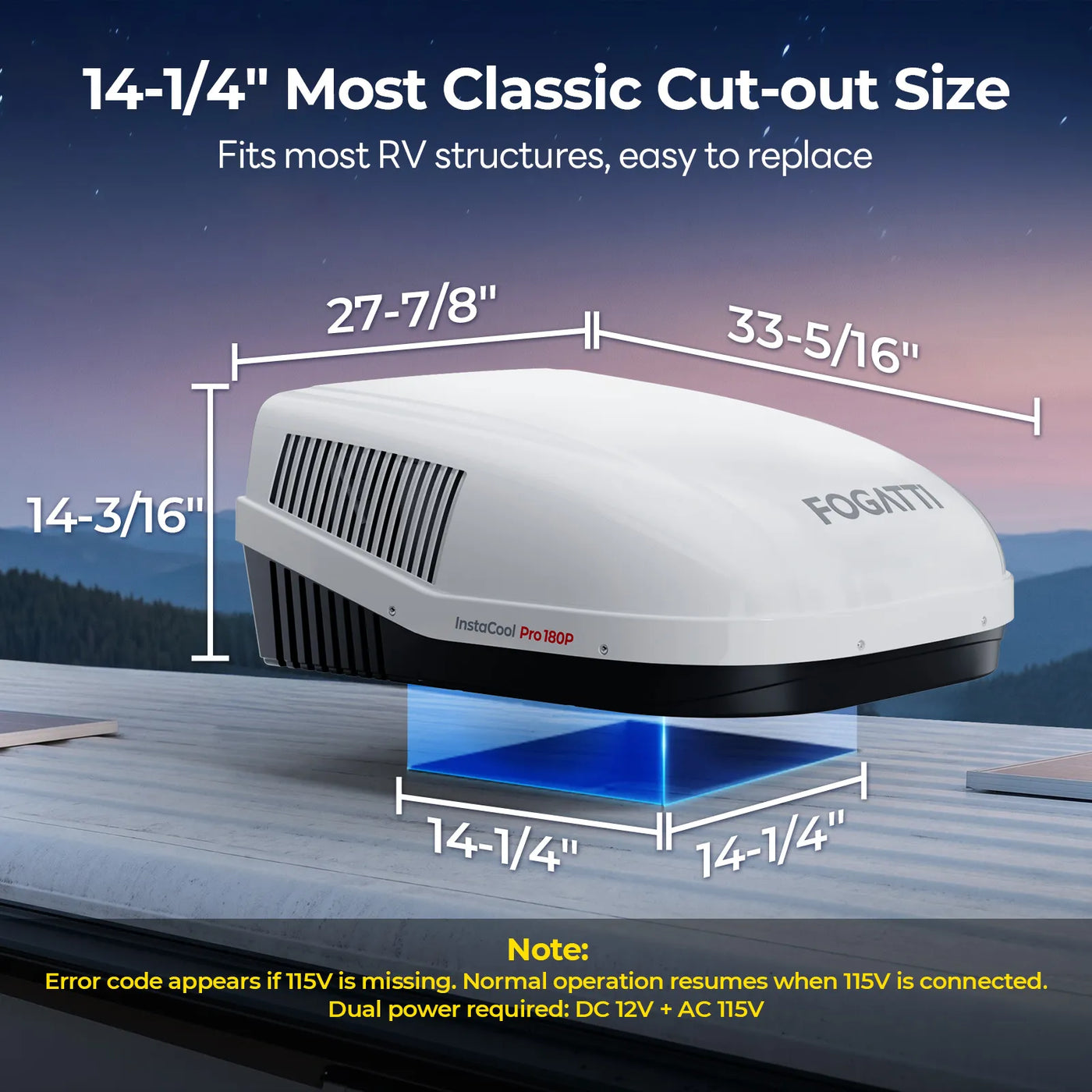 Fogatti InstaCool Pro 18,000 BTU RV Rooftop Air Conditioner with PTC Heating | Heat & Cool
