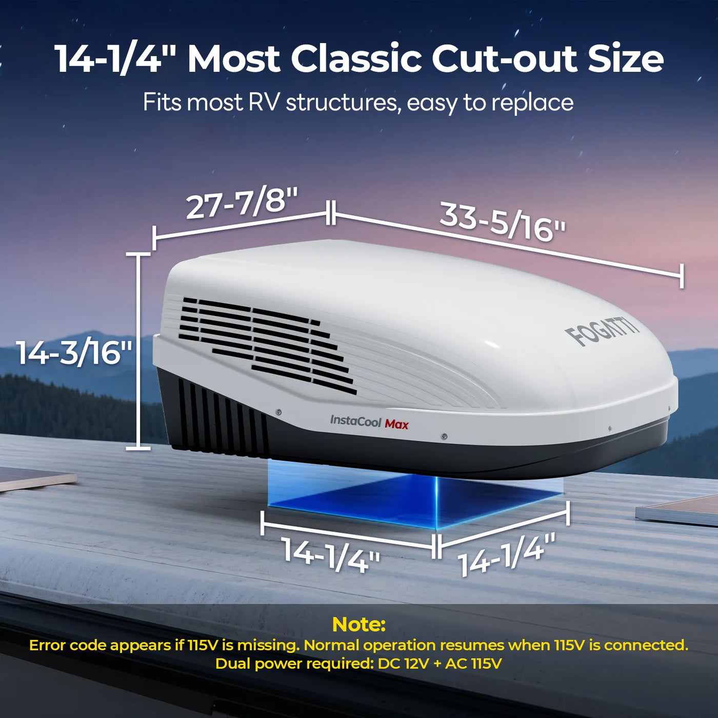 FOGATTI InstaCool Pro Max 18,000 BTU RV Rooftop Air Conditioner with Heat Pump, 16,000 BTU Heating, Compatible with Ducted and Non-Ducted RVs