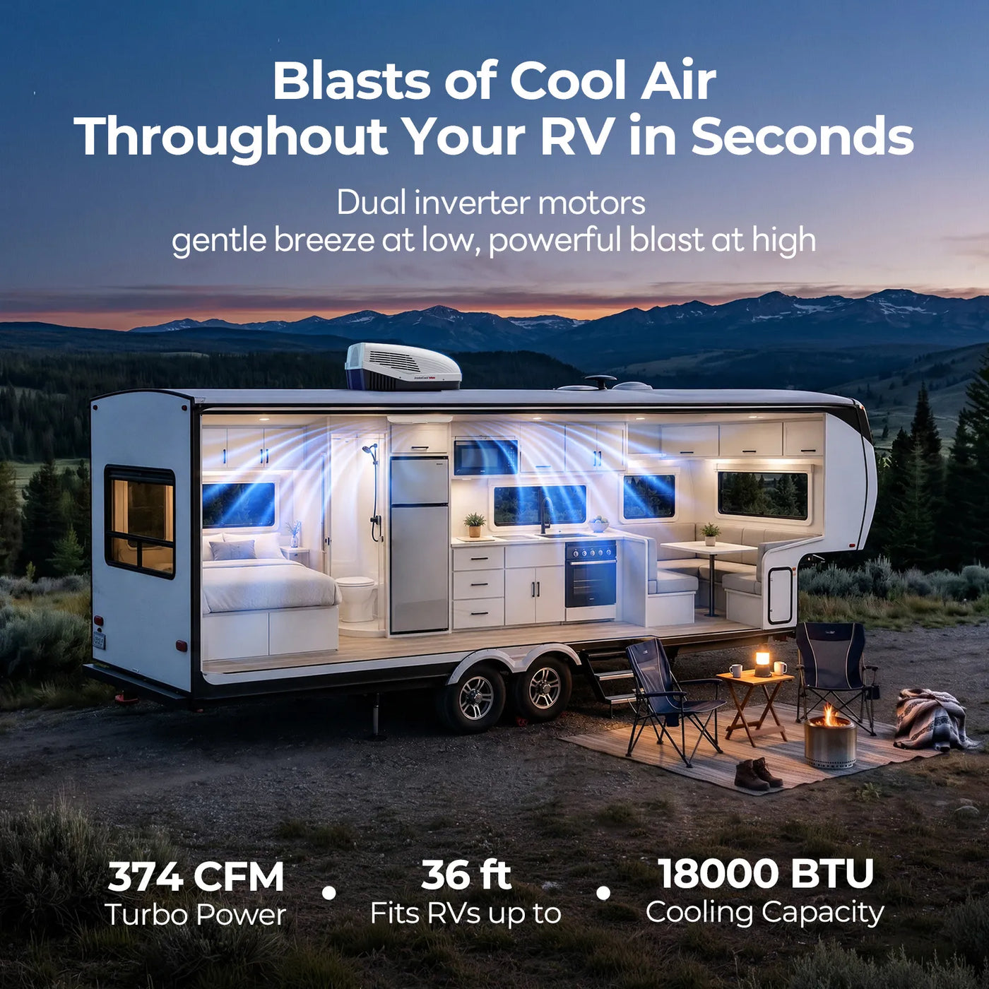 FOGATTI InstaCool Pro Max 18,000 BTU RV Rooftop Air Conditioner with Heat Pump, 16,000 BTU Heating, Compatible with Ducted and Non-Ducted RVs