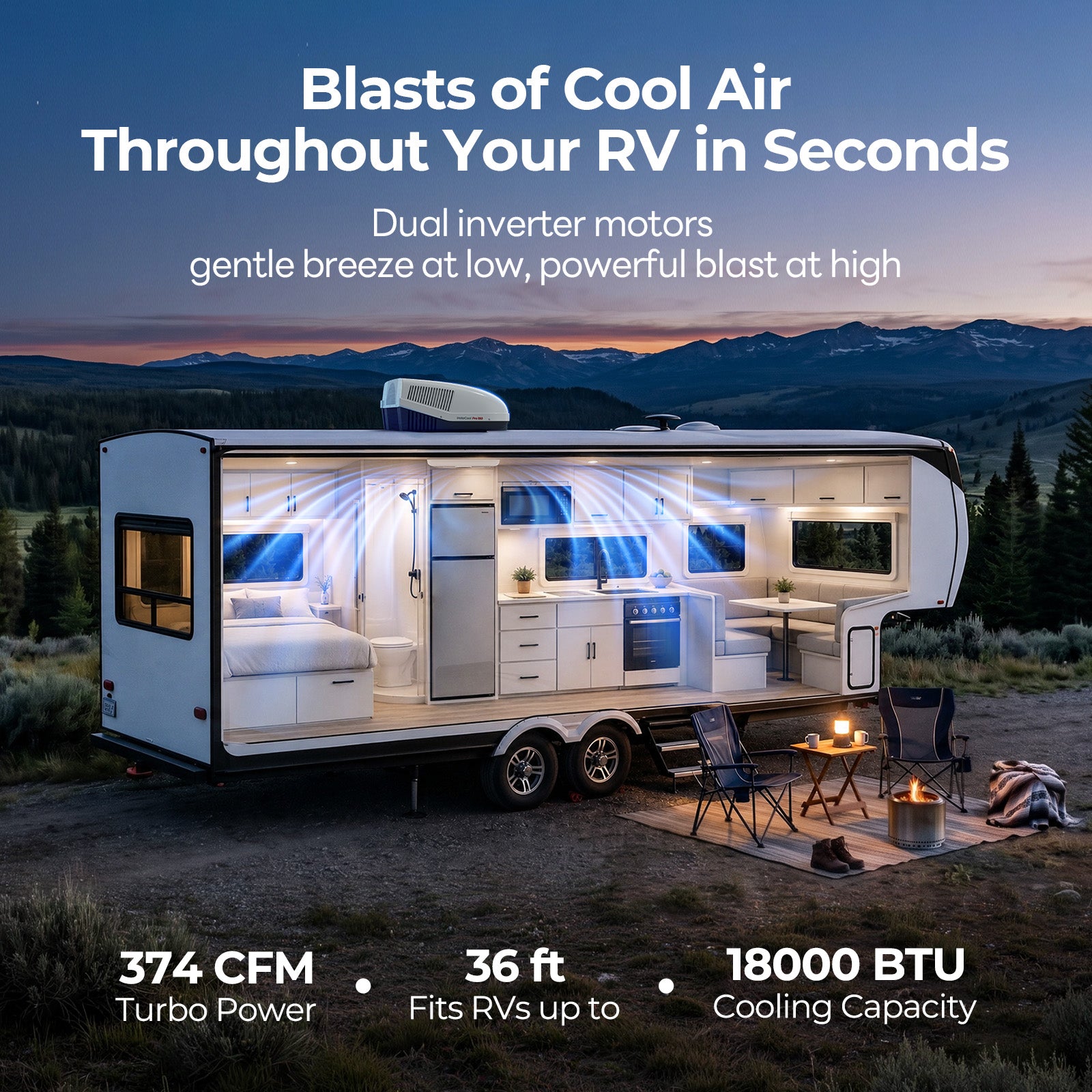 FOGATTI InstaCool Pro 18,000 BTU RV Rooftop Air Conditioner | Fast Cool