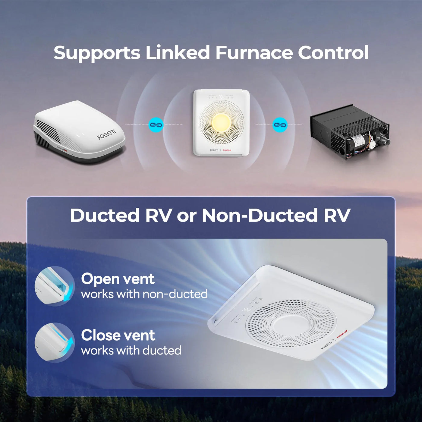 FOGATTI InstaCool Pro Max 18,000 BTU RV Rooftop Air Conditioner with Heat Pump, 16,000 BTU Heating, Compatible with Ducted and Non-Ducted RVs