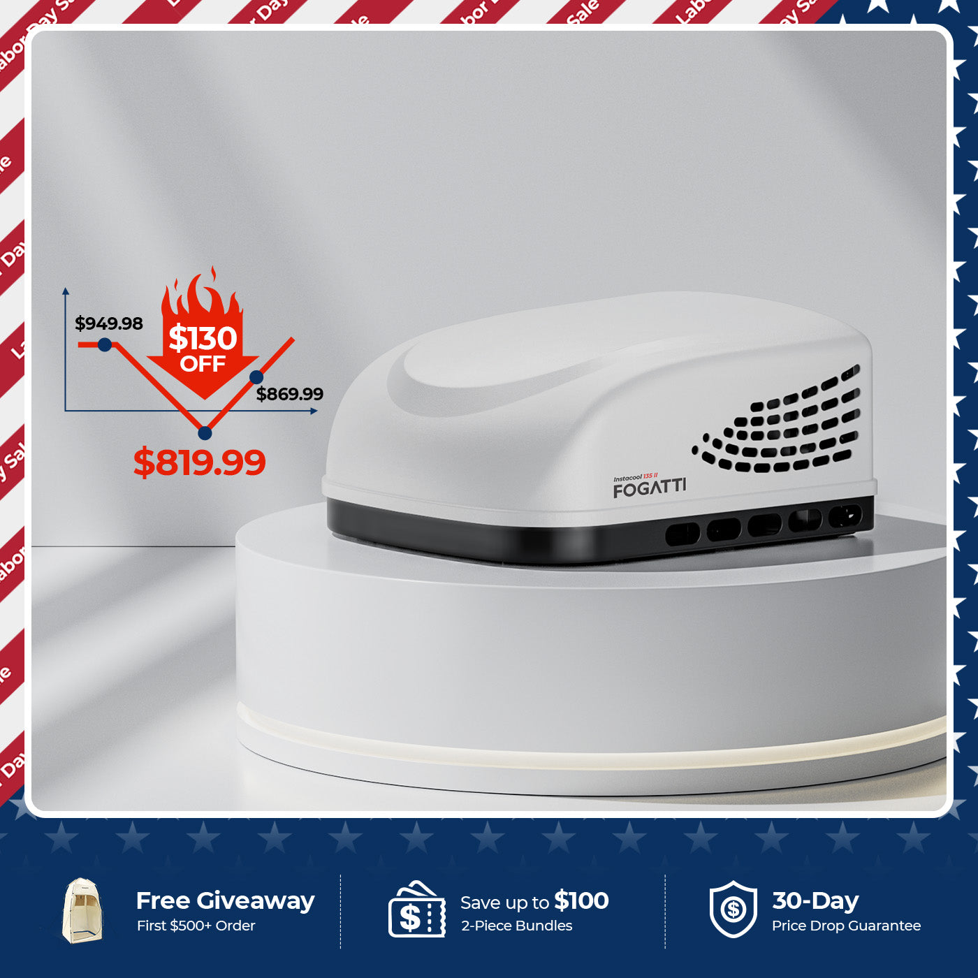 Fogatti InstaCool 13,500 BTU RV Rooftop Air Conditioner | Replaceable Ducted/Non-Ducted RV AC