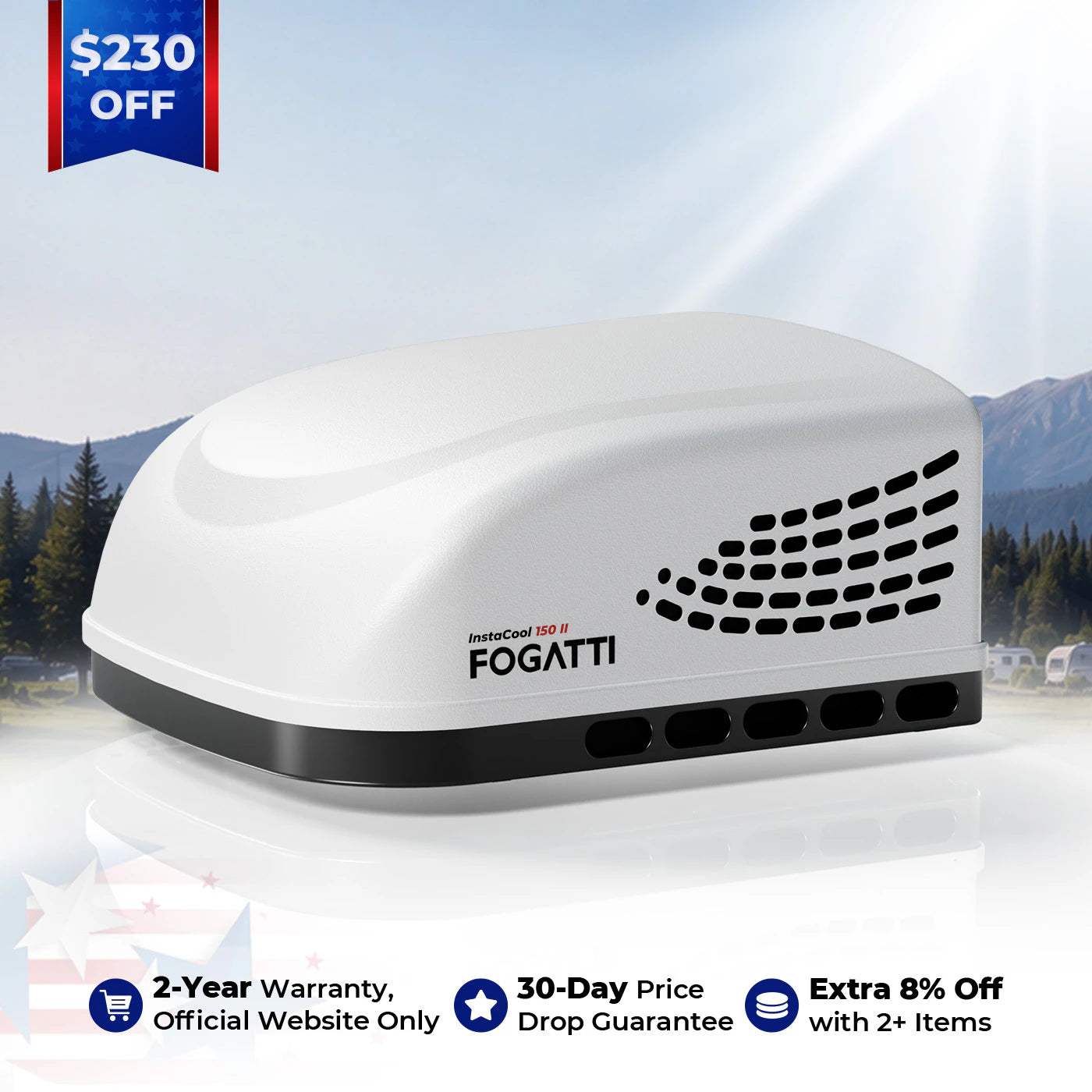 Fogatti InstaCool 15,000 BTU RV Rooftop Air Conditioner | Fast Cool | Replaceable Ducted/Non-Ducted RV AC | 115V(AC)