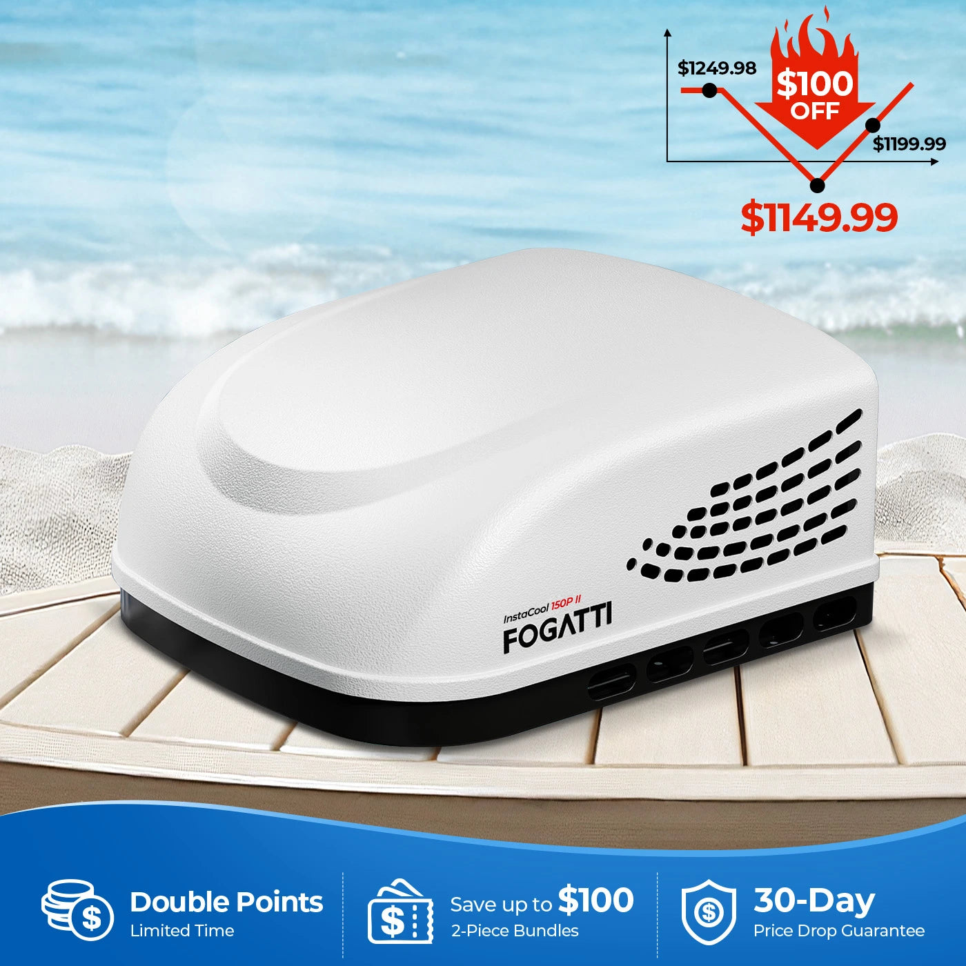 Fogatti InstaCool 15,000 BTU RV Rooftop Air Conditioner | Heat&Cool | Replaceable Non-Ducted RV AC | 115V(AC)