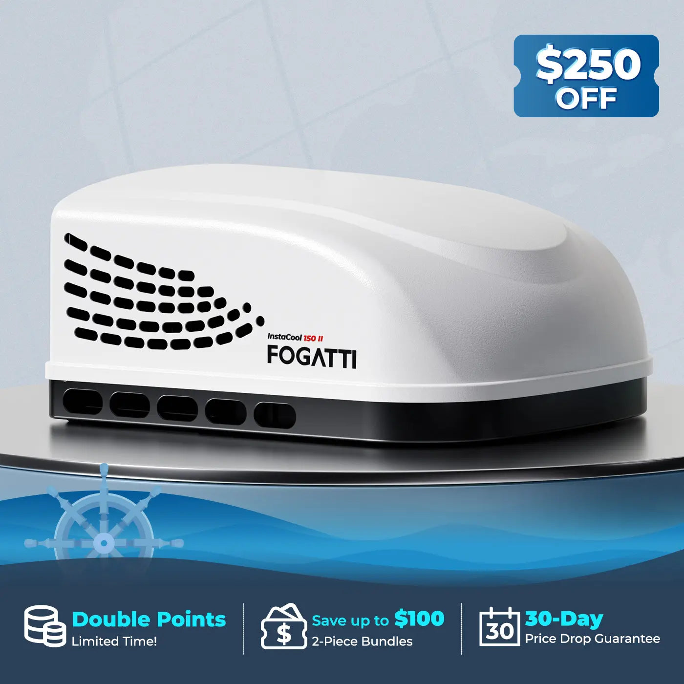 Fogatti InstaCool 15,000 BTU RV Rooftop Air Conditioner | Fast Cool | Replaceable Ducted/Non-Ducted RV AC | 115V(AC)