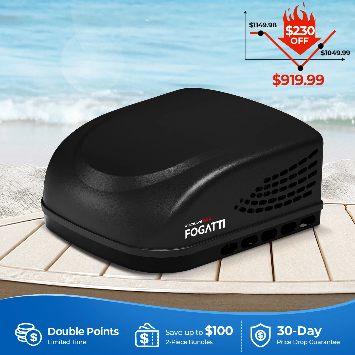 Fogatti InstaCool 15,000 BTU RV Rooftop Air Conditioner | Fast Cool | Replaceable Non-Ducted RV AC | 115V(AC)
