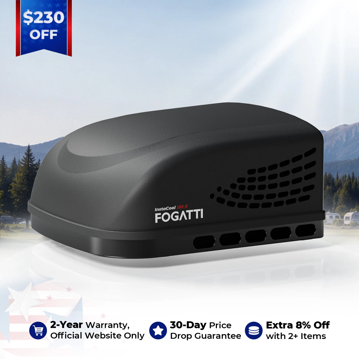 Fogatti InstaCool 15,000 BTU RV Rooftop Air Conditioner | Fast Cool | Replaceable Ducted/Non-Ducted RV AC | 115V(AC)