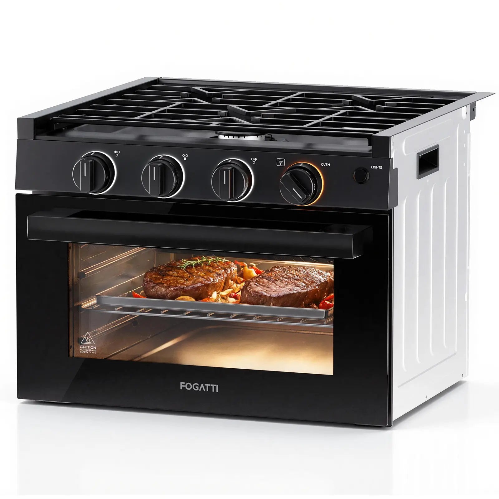 FOGATTI 17-Inch Dual-Fuel RV Range with Air Fryer, 3-Burner Propane Cooktop & Pulse Ignition