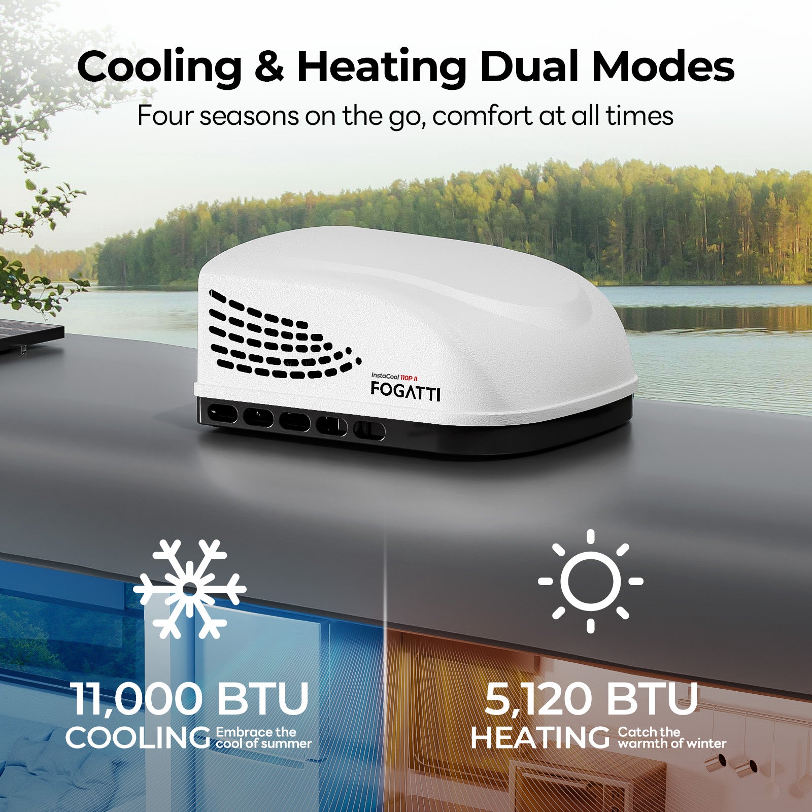 Fogatti InstaCool 11,000 BTU RV Rooftop Air Conditioner | Heat&Cool | Replaceable Non-Ducted RV AC | 115V(AC)