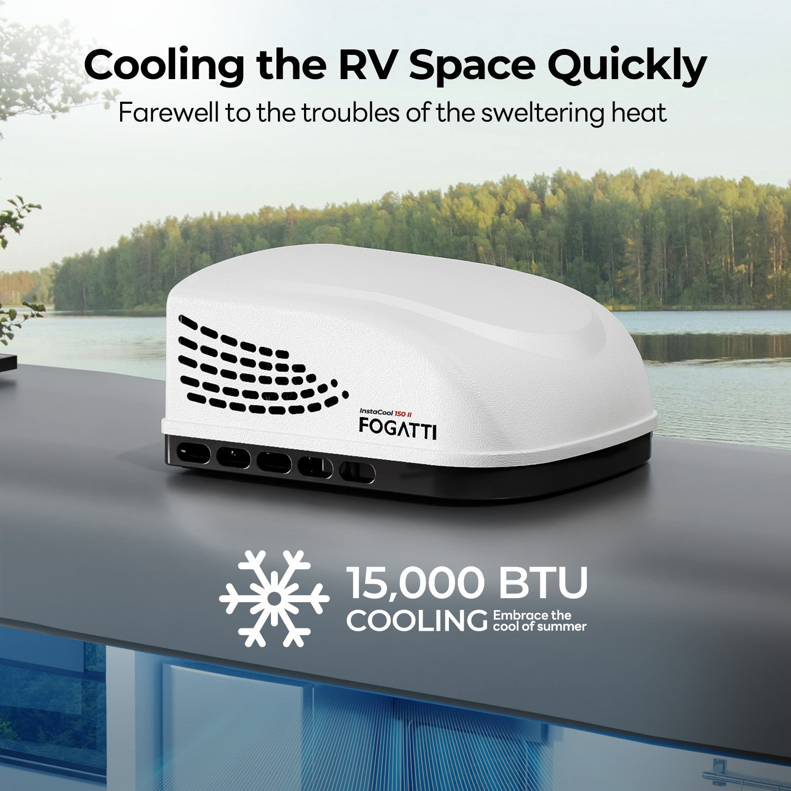 Fogatti InstaCool 15,000 BTU RV Rooftop Air Conditioner | Fast Cool | Replaceable Non-Ducted RV AC | 115V(AC)