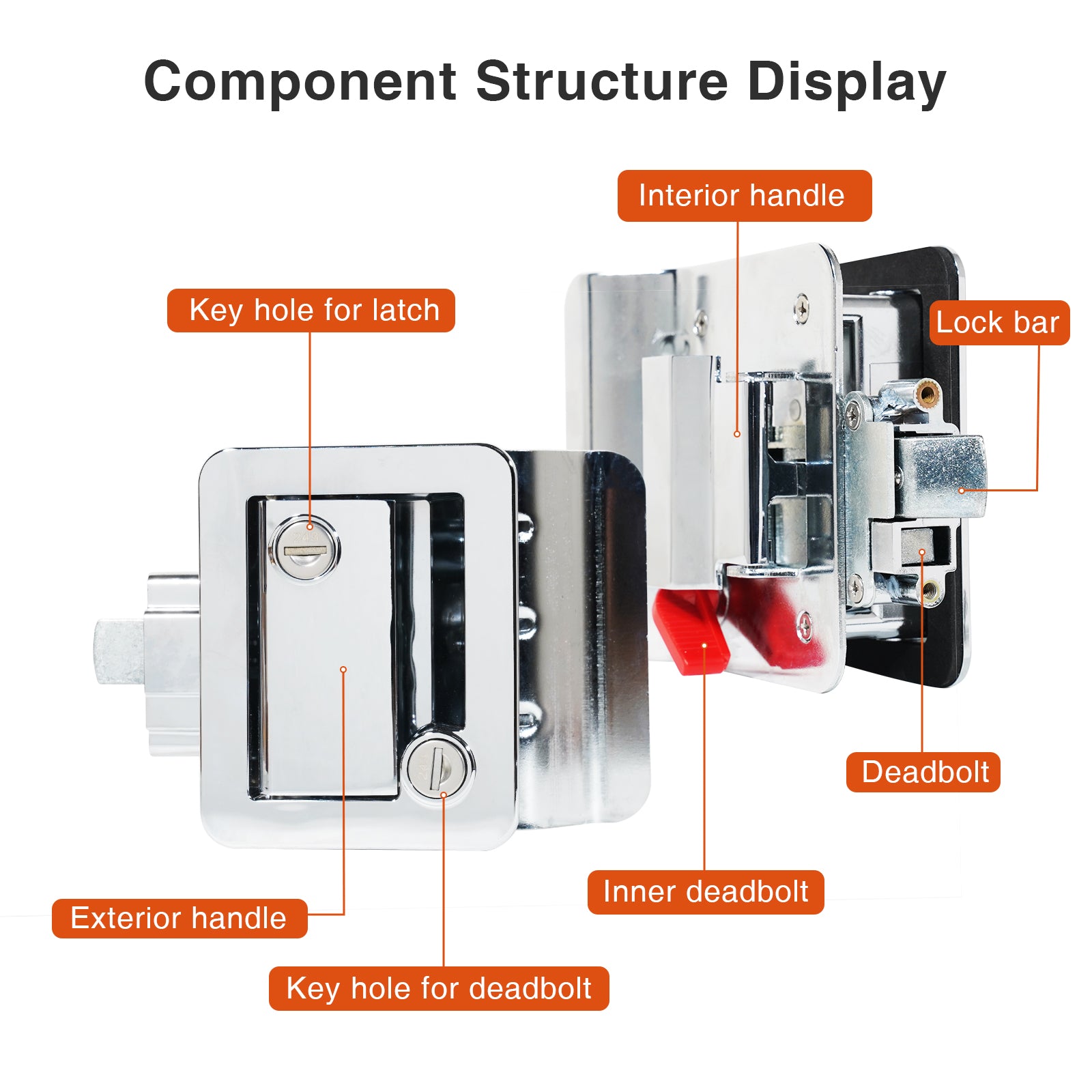 RV Travel Trailer Entry Door Lock Latch Handle w/ Paddle Deadbolt Keys