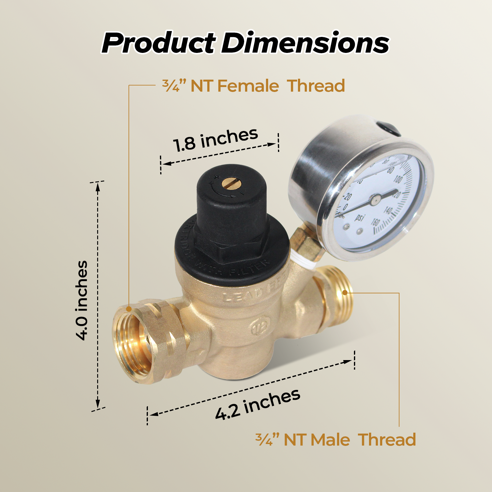 RV Water Pressure Regulator Valve Brass Lead-free Adjustable Outdoor