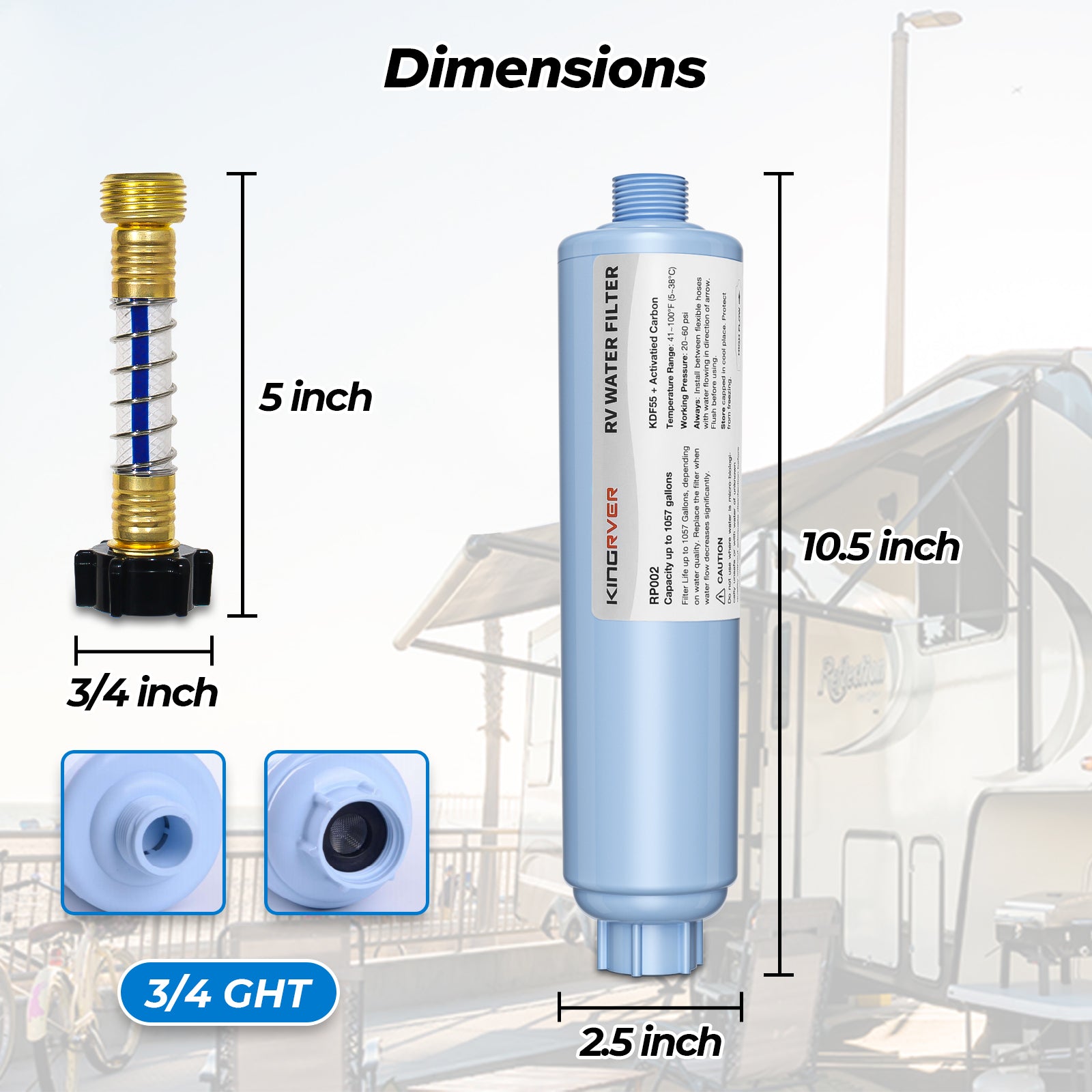 RV Camper Inline Water Filter Reduce Chlorine Camping Water Hose Filter