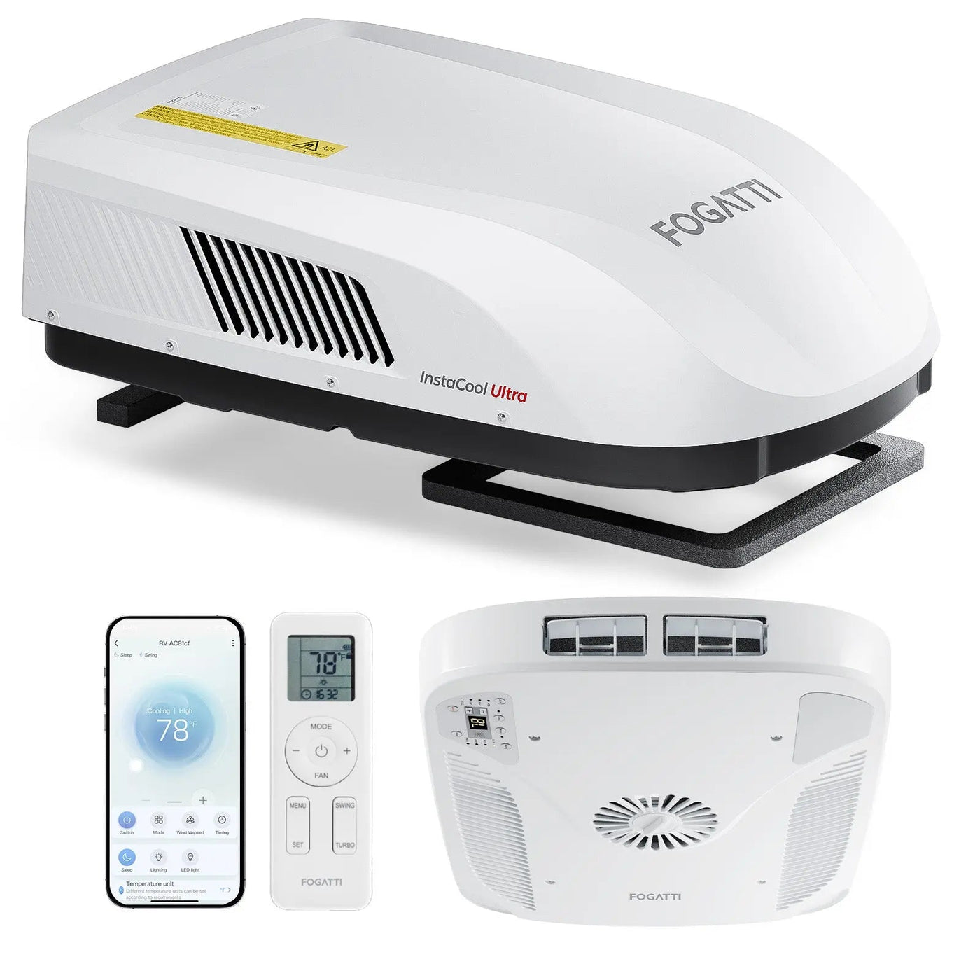 Fogatti InstaCool Ultra Rooftop RV Air Conditioner with Heat Pump | 16,000 BTU Cooling with 12,500 Heating | Non-Ducted