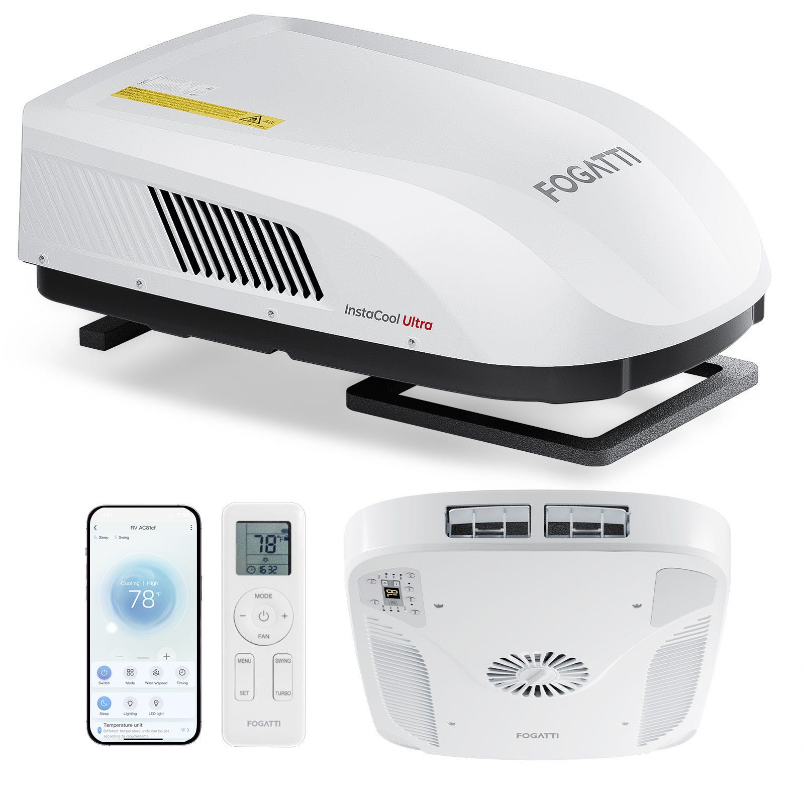 Fogatti InstaCool Ultra Air Conditioner | 16,000 BTU Cooling | 12,500 BTU Heating | Replaceable Non-Ducted RV AC | 115V(AC)