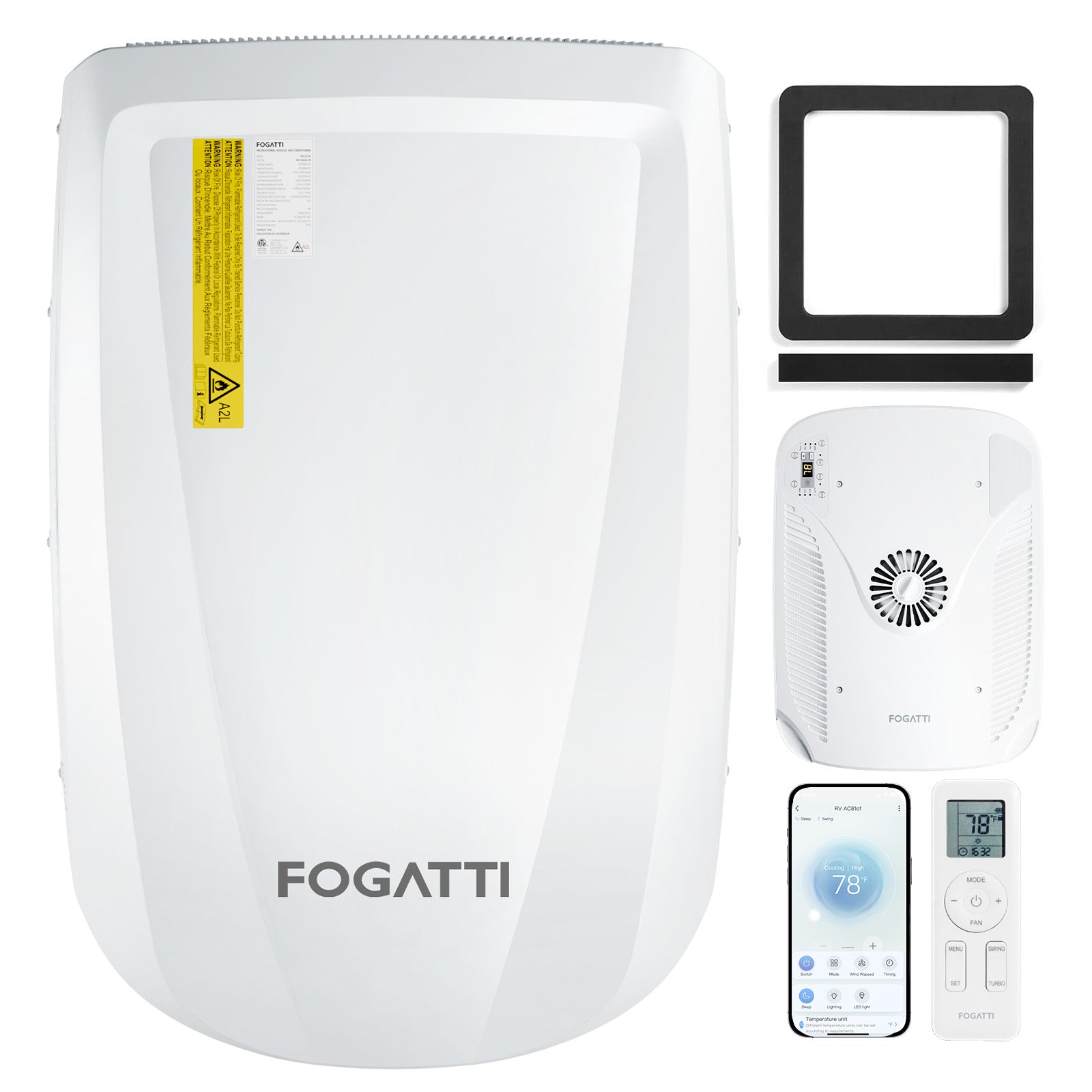 Fogatti InstaCool Ultra Air Conditioner | 16,000 BTU Cooling | 12,500 BTU Heating | Replaceable Non-Ducted RV AC | 115V(AC)