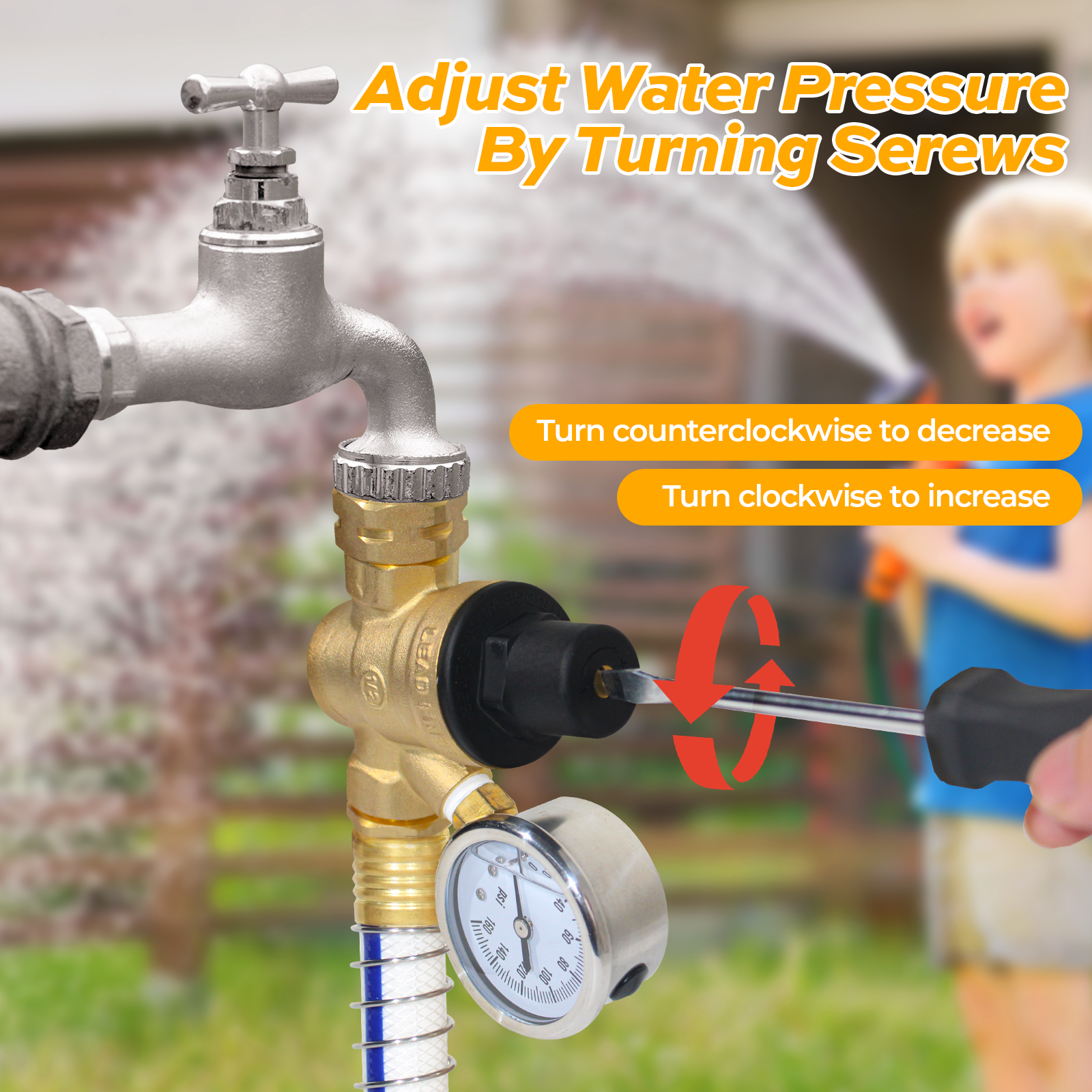 RV Water Pressure Regulator Valve Brass Lead-free Adjustable Outdoor