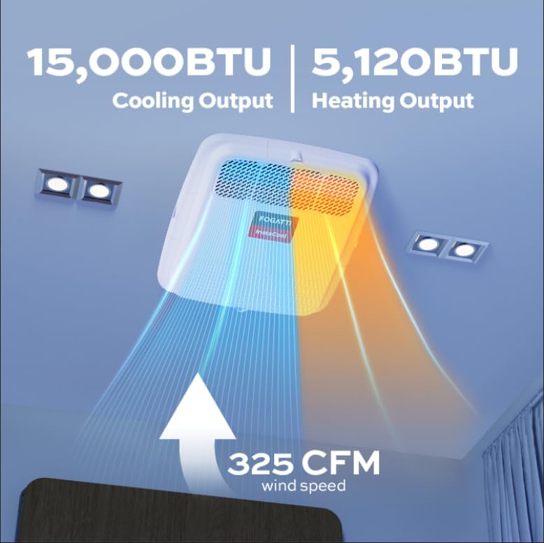 FOGATTI RV Air Conditioner with Heat Strip, 15000 BTU Non-Ducted RV AC,  Air Distribution Box & Remote Controller