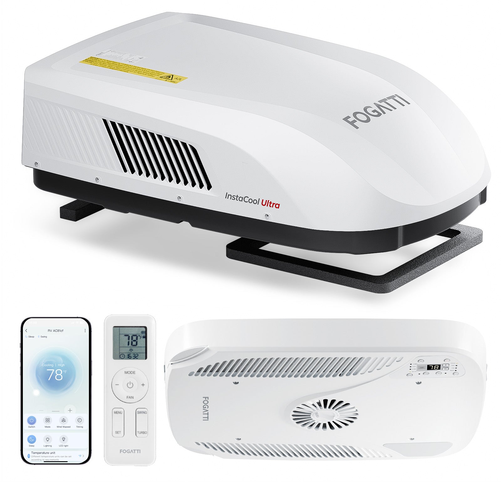Fogatti InstaCool Ultra Air Conditioner | 16,000 BTU Cooling | 12,500 BTU Heating | Replaceable Non-Ducted RV AC | 115V(AC)