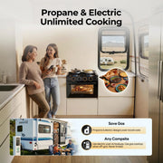 FOGATTI 17-Inch Dual-Fuel RV Range with Air Fryer, 3-Burner Propane Cooktop & Pulse Ignition