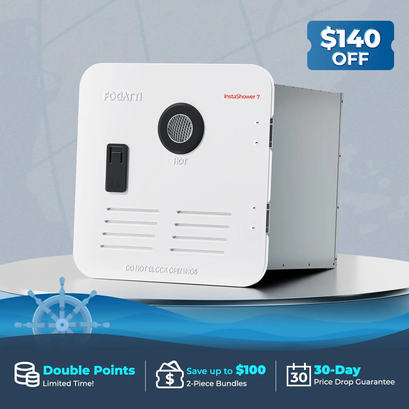 Fogatti InstaShower 7, 48,000 BTU RV Tankless Water Heater with Door