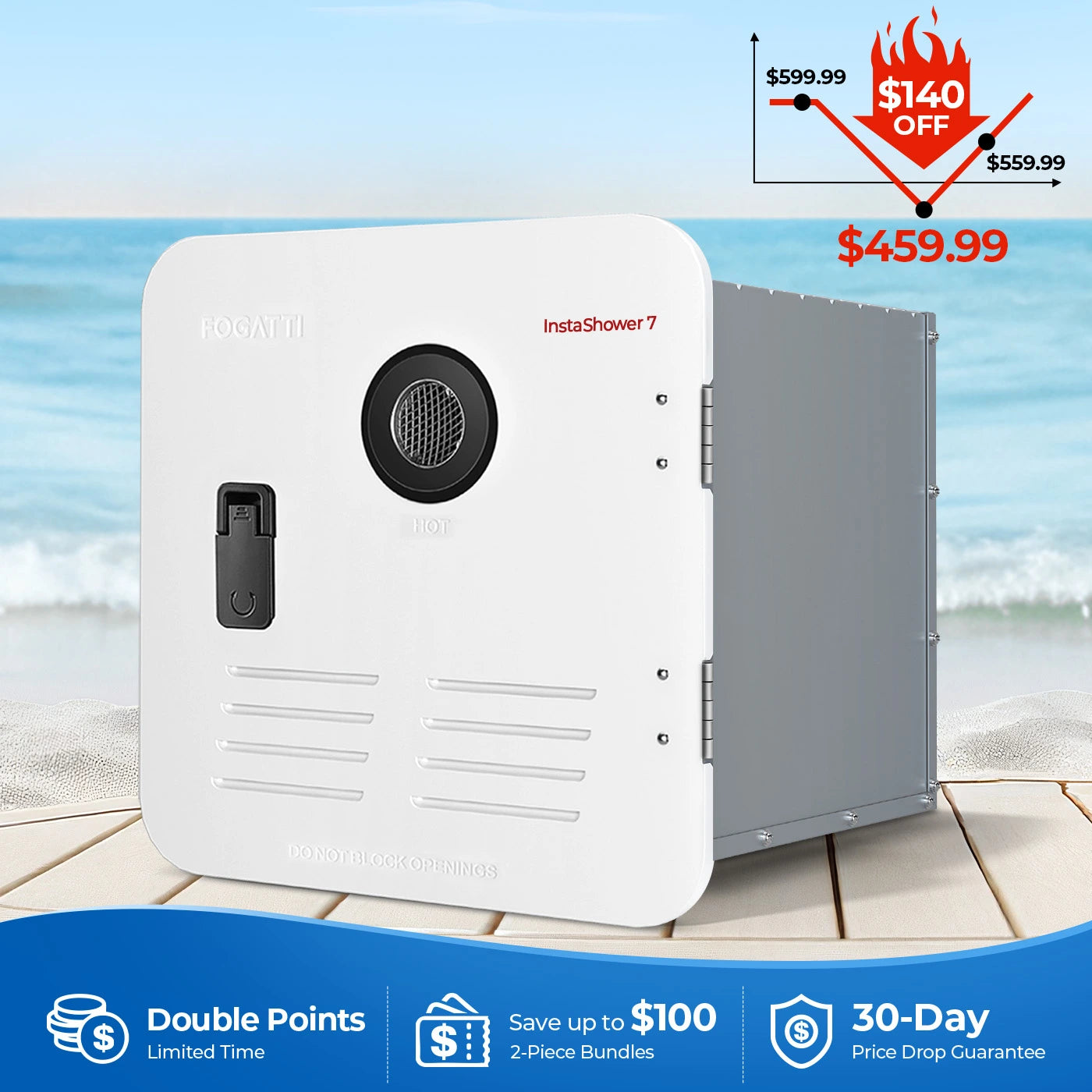 Fogatti InstaShower 7, 48,000 BTU RV Tankless Water Heater with Door