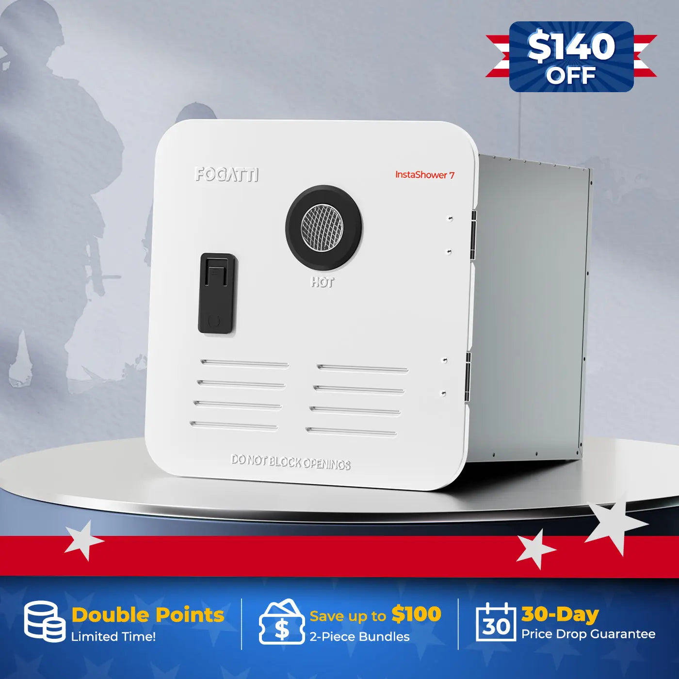 Fogatti InstaShower 7, 48,000 BTU RV Tankless Water Heater with Door