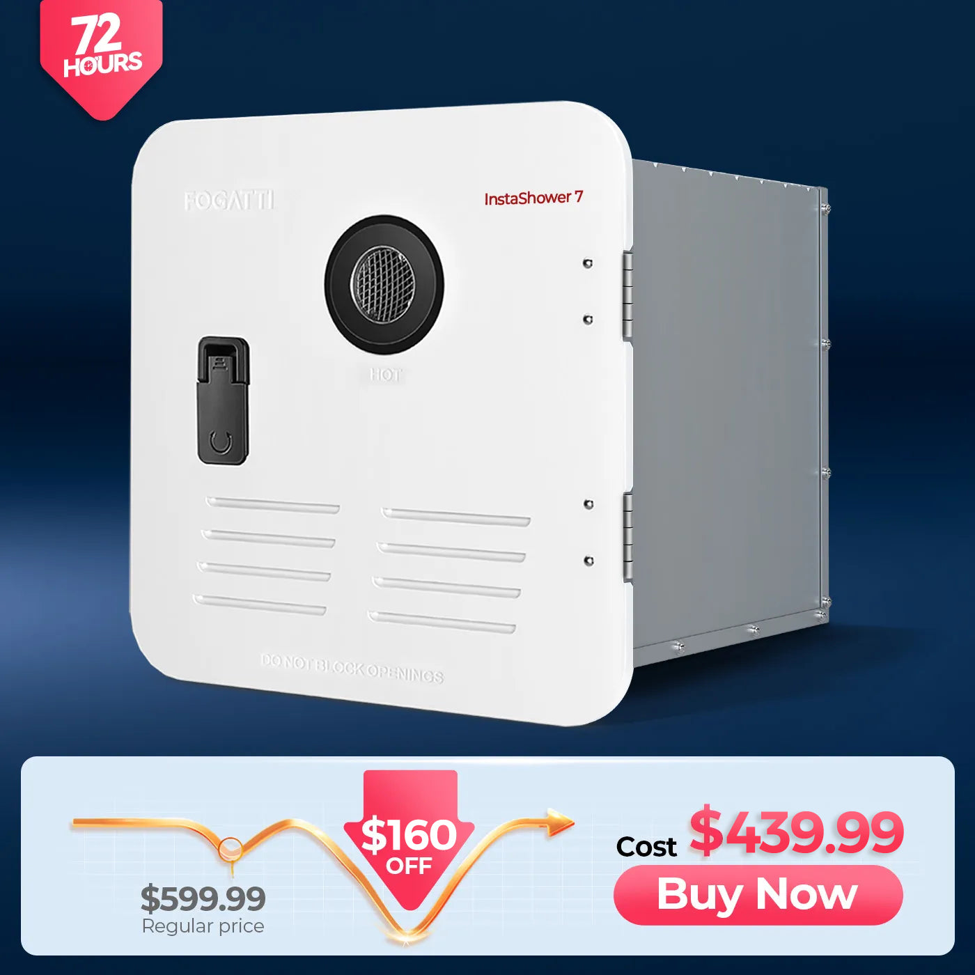 Fogatti InstaShower 7, 48,000 BTU RV Tankless Water Heater with Door