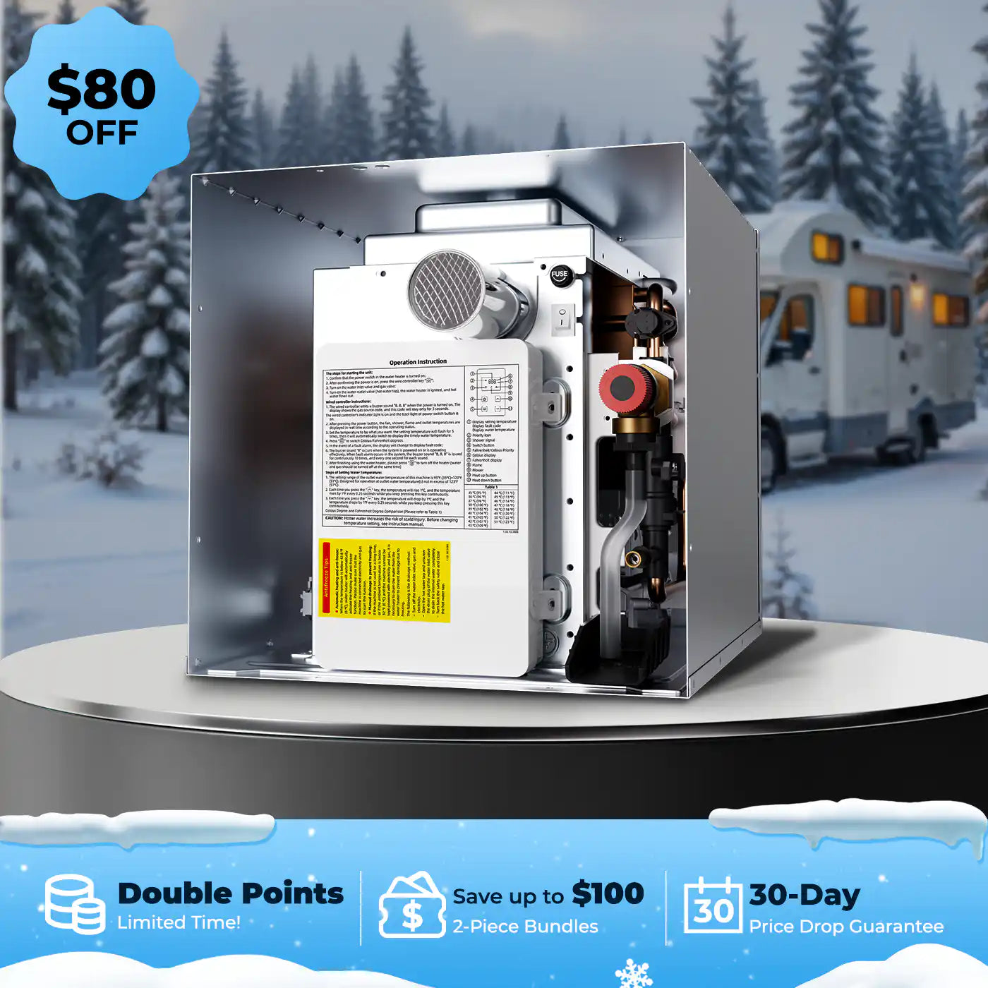 Fogatti RV Tankless Water Heater InstaShower 7, 48,000 BTU Heating, Energy Saving Modle