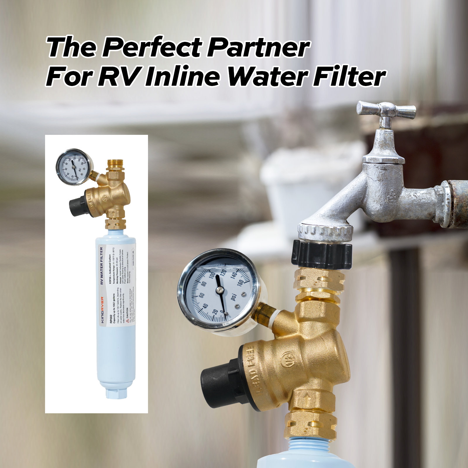 RV Water Pressure Regulator Valve Brass Lead-free Adjustable Outdoor