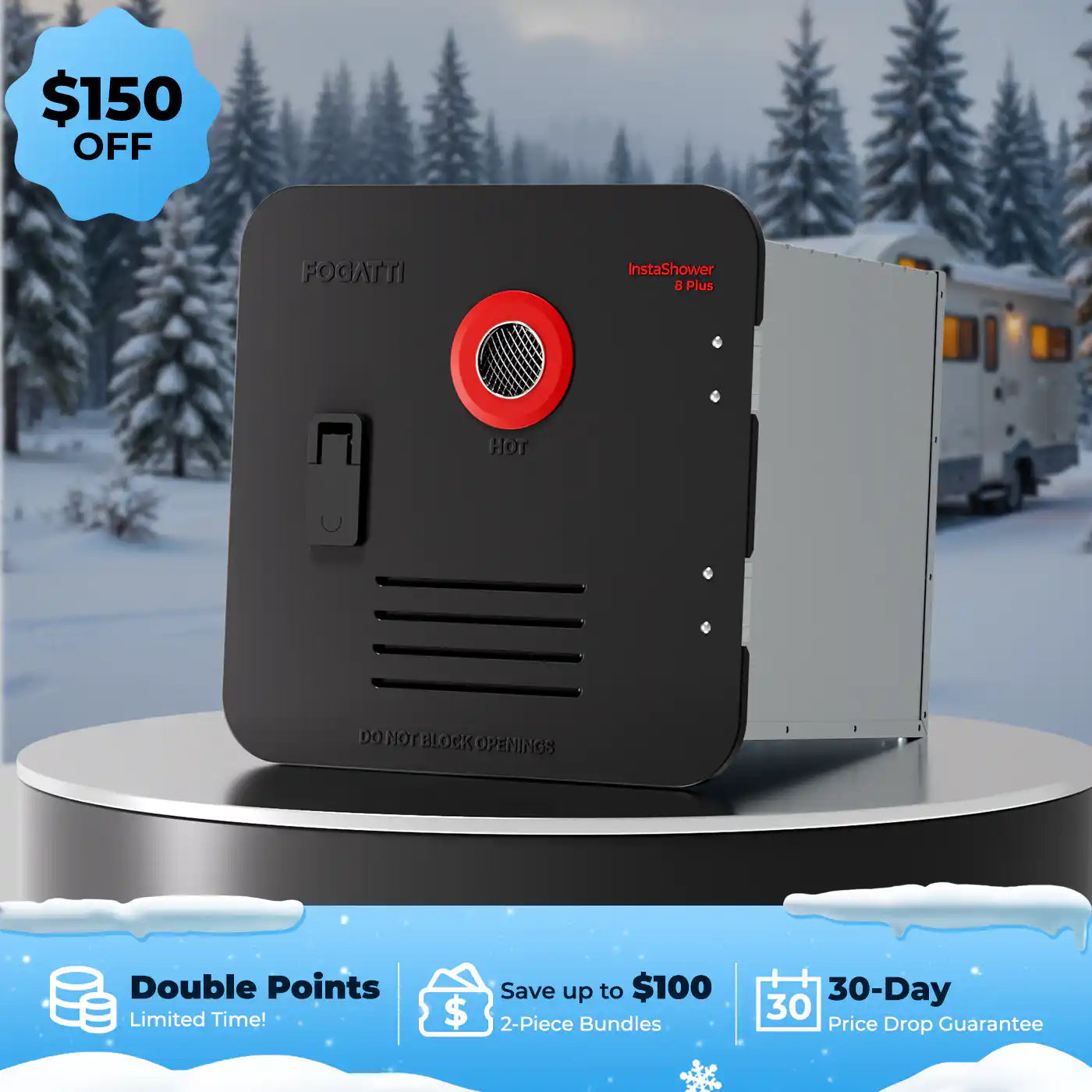 Fogatti InstaShower 8 Plus, 55,000 BTU RV Tankless Water Heater with Door