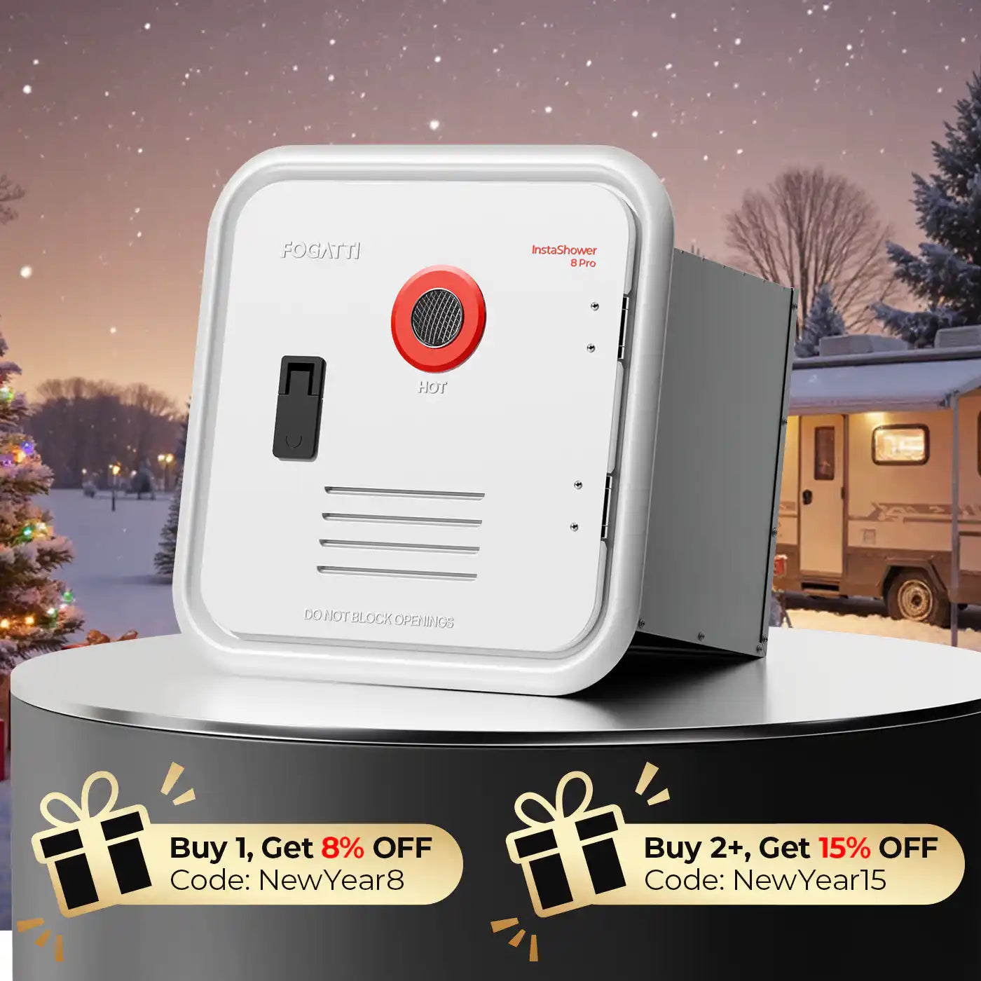 FOGATTI InstaShower 8 Pro,60,000 BTU RV Tankless Water Heater