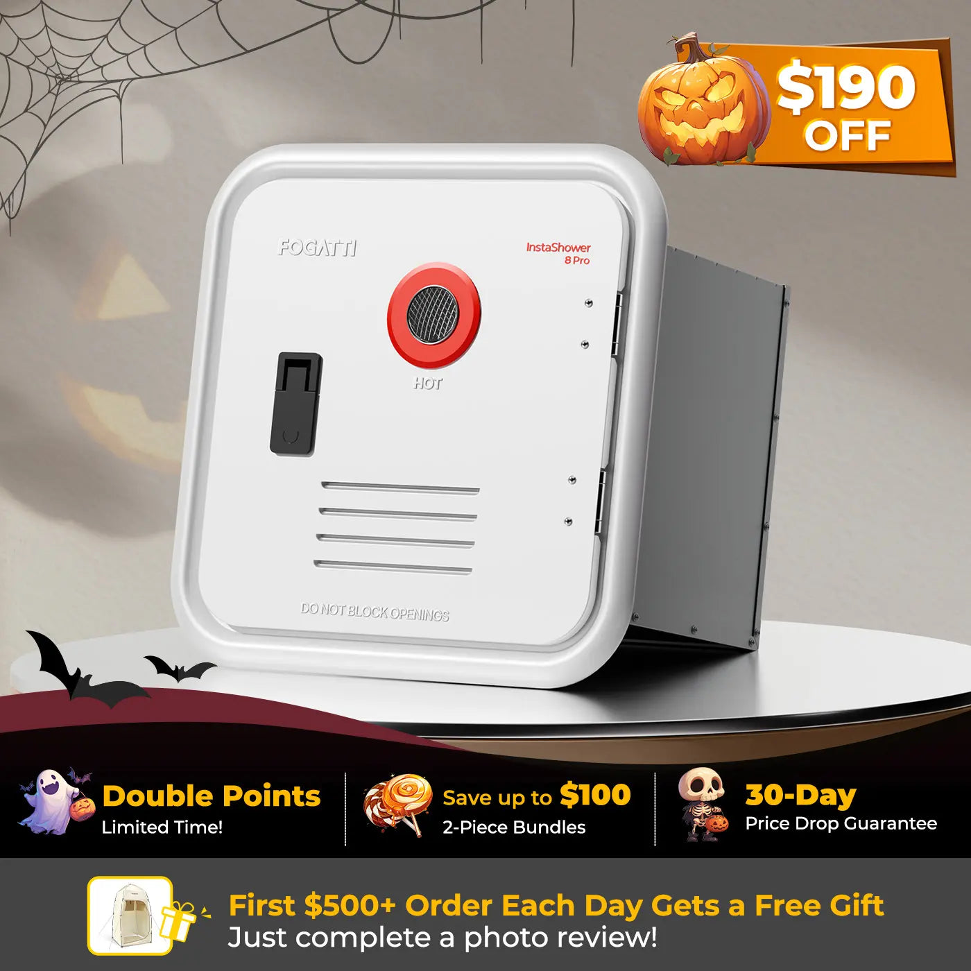 Fogatti InstaShower 8 Pro, 55,000 BTU RV Tankless Water Heater with Door & Mixing Tank