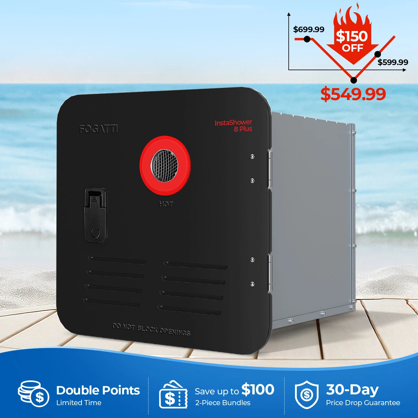 Fogatti InstaShower 8 Plus, 55,000 BTU RV Tankless Water Heater with Door