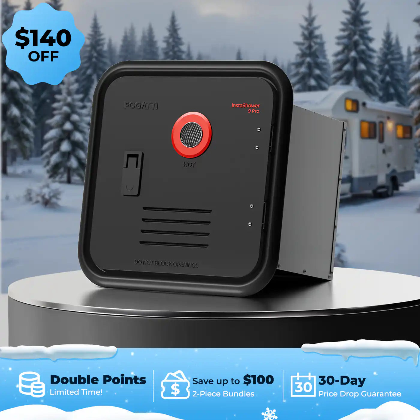 Fogatti InstaShower 9 Pro, 66,000 BTU RV Tankless Water Heater with Mixing Tank