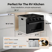 FOGATTI 17-Inch Dual-Fuel RV Range with Air Fryer, 3-Burner Propane Cooktop & Pulse Ignition