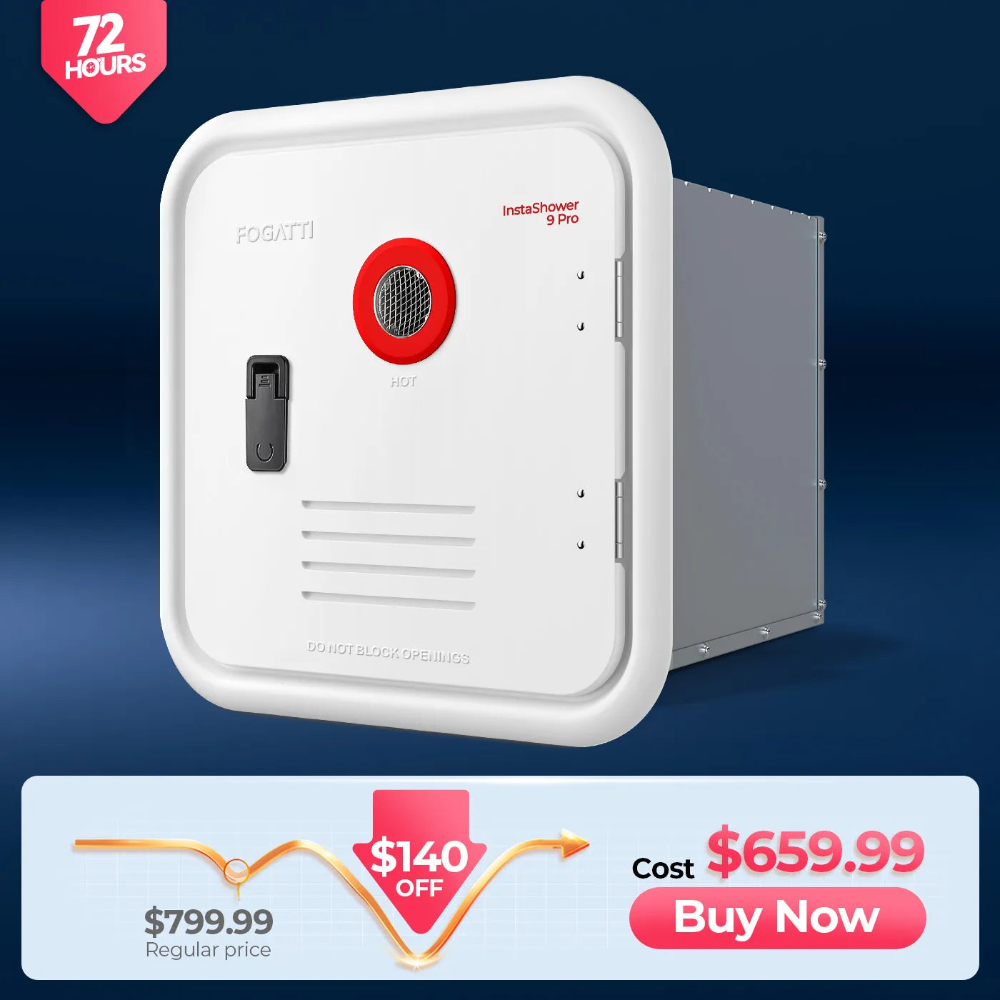 Fogatti InstaShower 9 Pro, 66,000 BTU RV Tankless Water Heater with Door & Mixing Tank