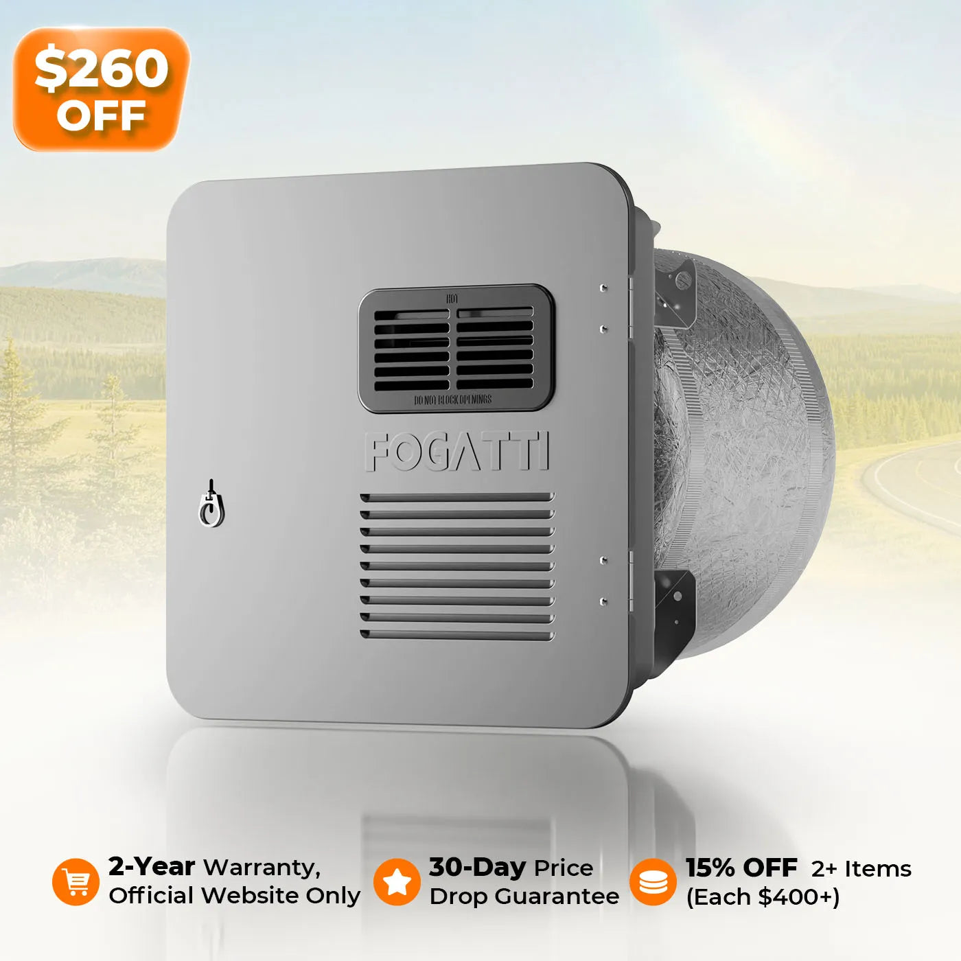 FOGATTI 10 Gallon RV Hot Water Heater, Propane/Electric Heating, Bulit-in Lifetime Anode Rod-HybridShower 10 Ultra