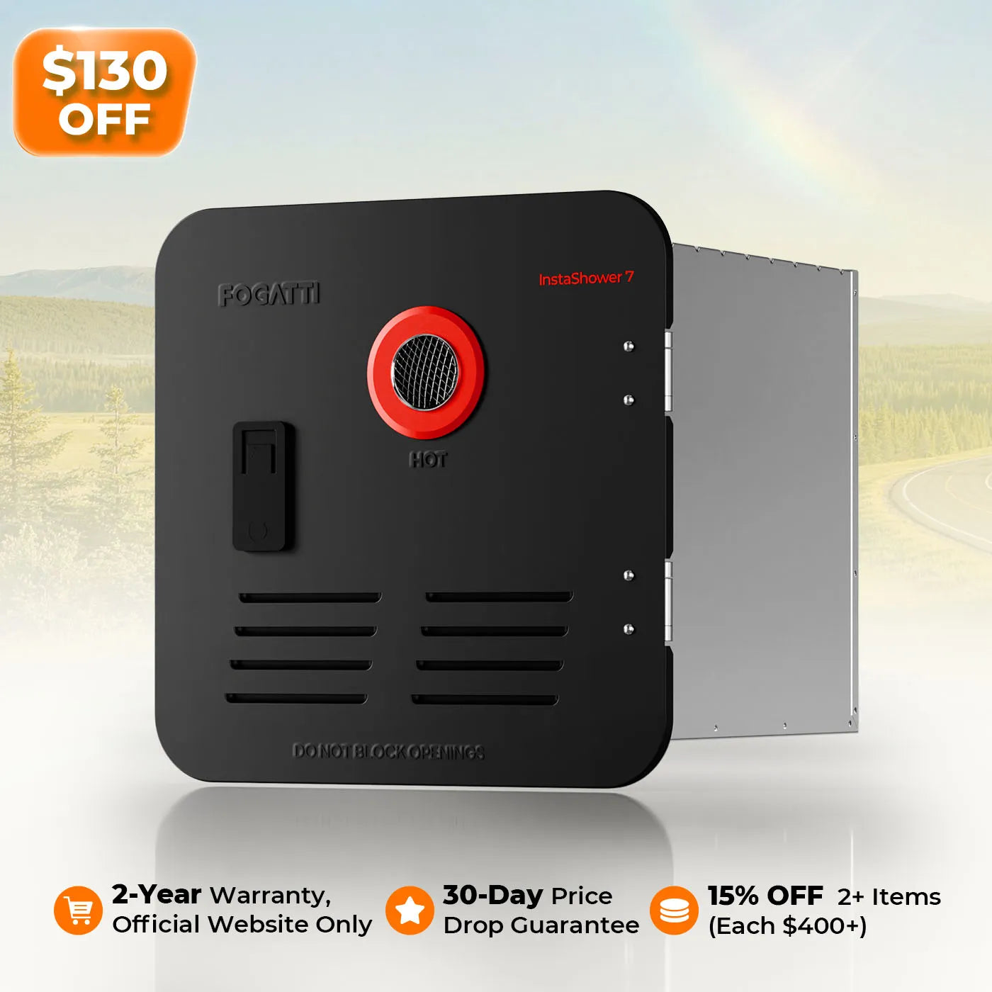 Fogatti InstaShower 7, 48,000 BTU RV Tankless Water Heater with Door