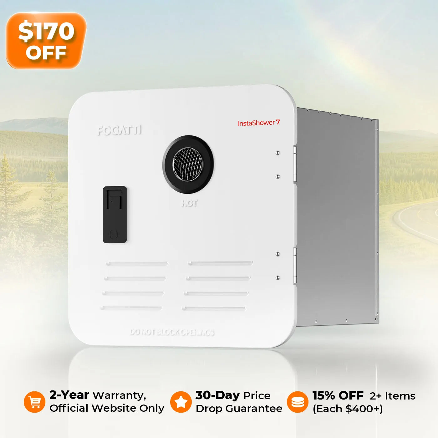 Fogatti InstaShower 7, 48,000 BTU RV Tankless Water Heater with Door