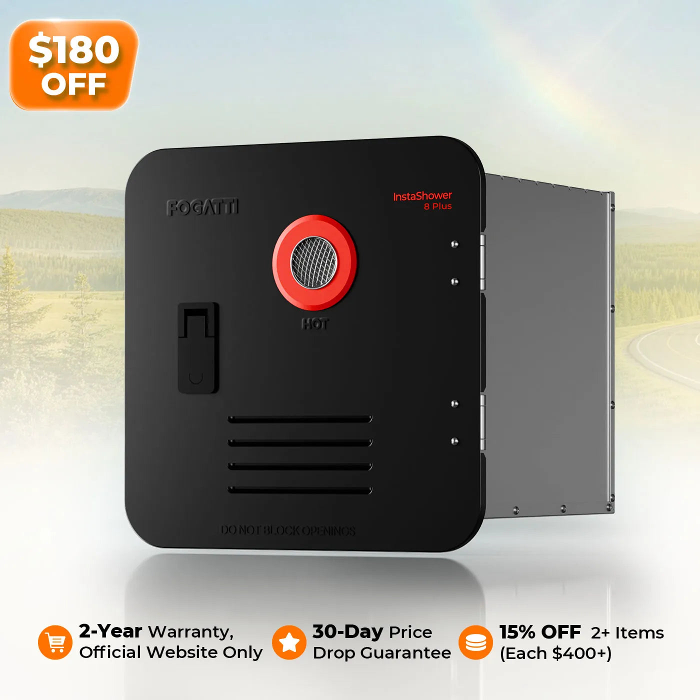 Fogatti InstaShower 8 Plus, 55,000 BTU RV Tankless Water Heater with Door