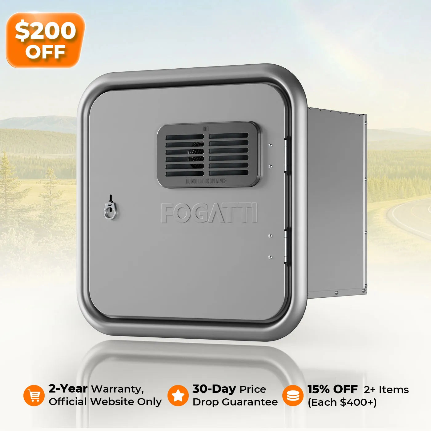 Fogatti InstaShower Ultra, 66,000 BTU, 0.5-3.9 GPM Propane RV Tankless Water Heater with Gray Door & Mixing Tank (Supreme Series)