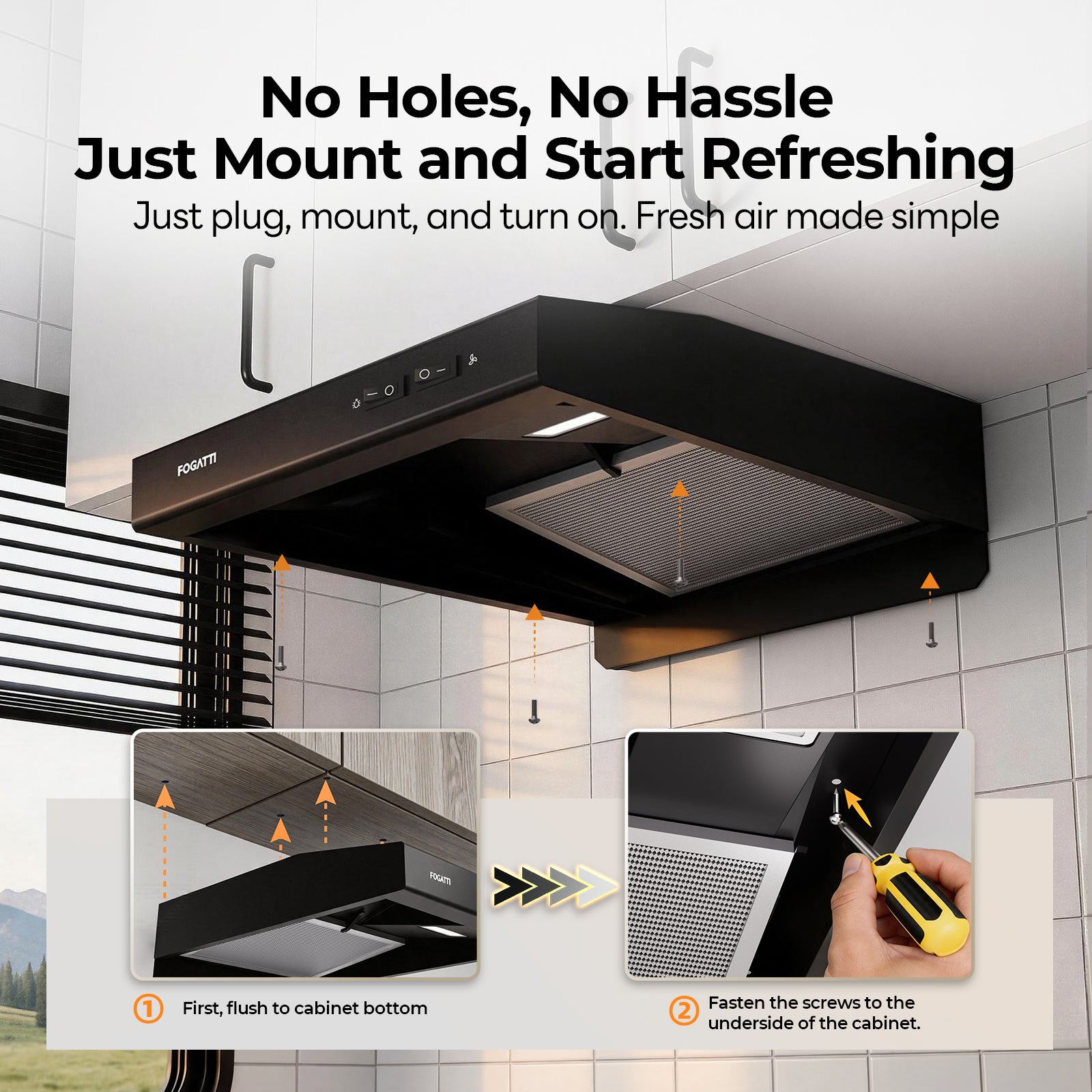 FOGATTI RV Range Hood 22 Inch with Powerful Suction | Non-Ducted / Ducted