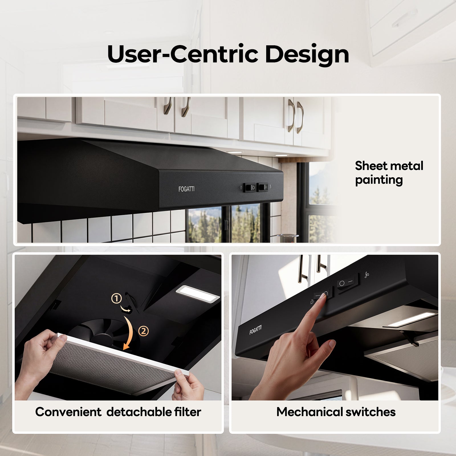 FOGATTI RV Range Hood 22 Inch with Powerful Suction | Non-Ducted / Ducted