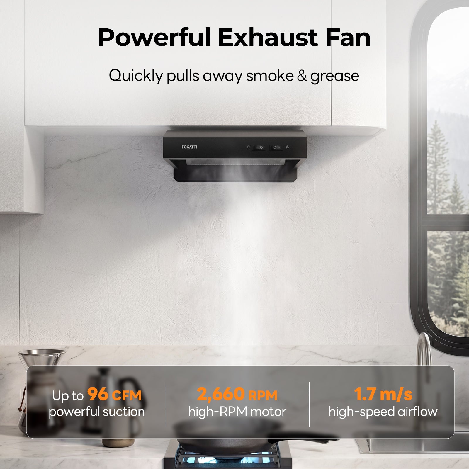 FOGATTI RV Range Hood 22 Inch with Powerful Suction | Non-Ducted / Ducted