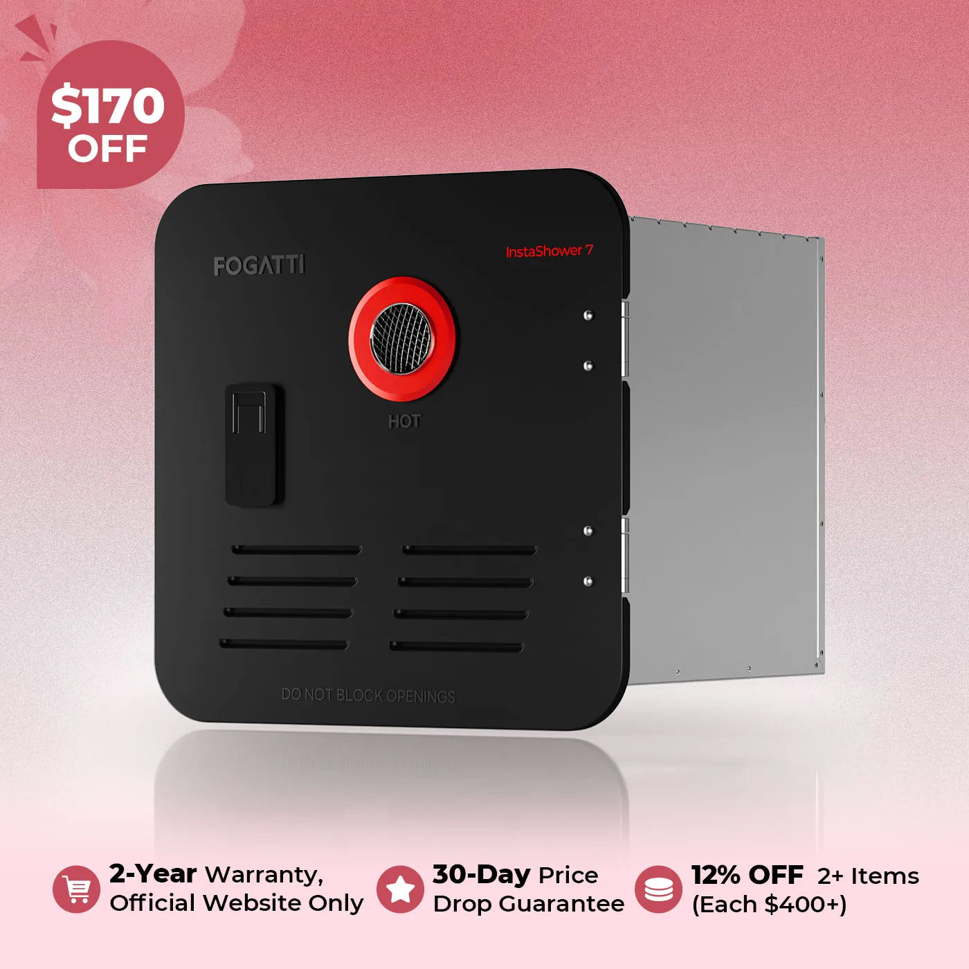 Fogatti InstaShower 7, 48,000 BTU RV Tankless Water Heater with Door