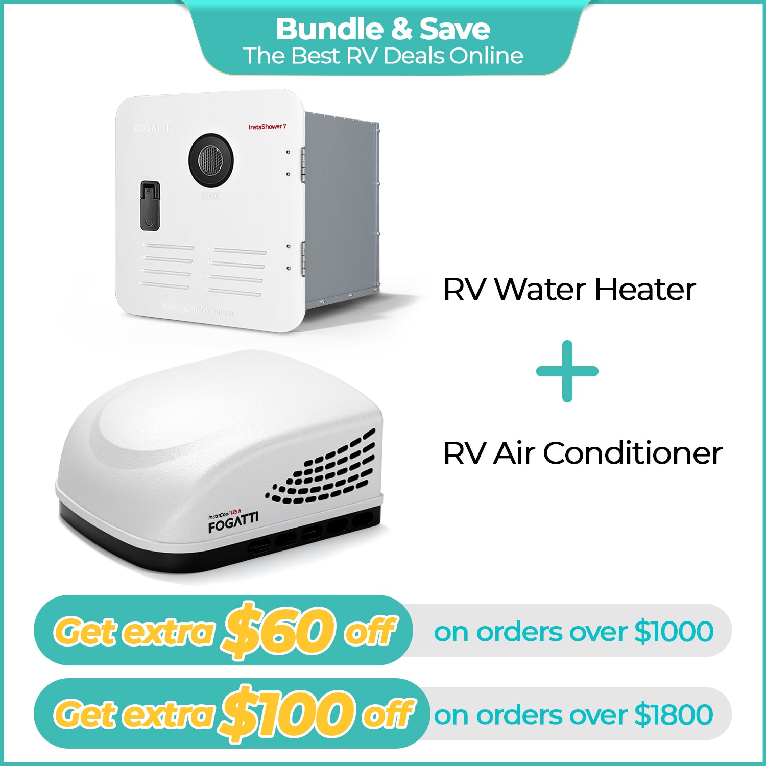 Fogatti InstaCool 13,500 BTU RV Rooftop Air Conditioner | Replaceable Non-Ducted RV AC | 115V(AC)