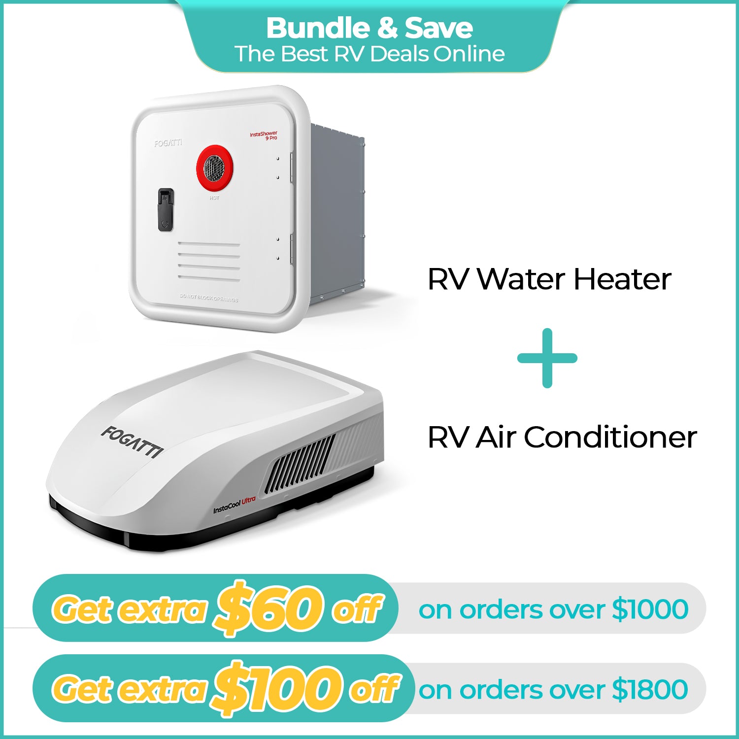 Fogatti InstaCool Ultra Air Conditioner | 16,000 BTU Cooling | 12,500 BTU Heating | Replaceable Non-Ducted RV AC | 115V(AC)