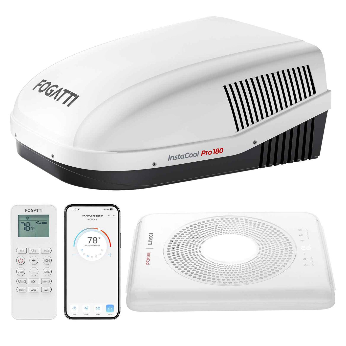 FOGATTI InstaCool Pro 18,000 BTU RV Rooftop Air Conditioner | Fast Cool | Black